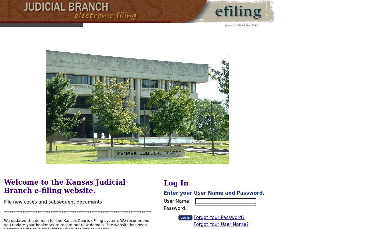 Kansas eFlex filing portal, separate from Logan County civil docket search