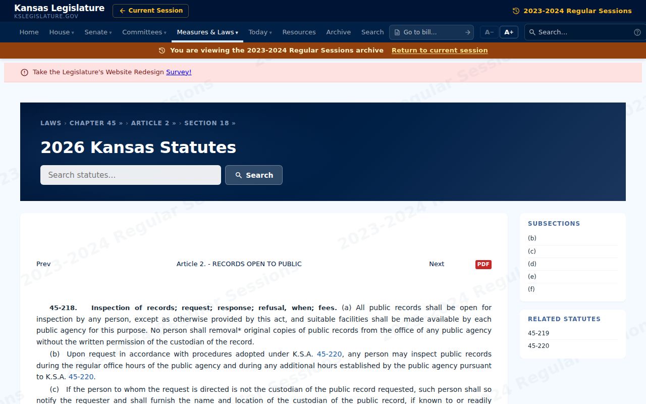 Kansas Open Records Act request procedure for Logan civil dockets