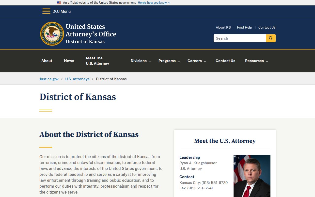 U.S. Attorney's Office for Kansas page