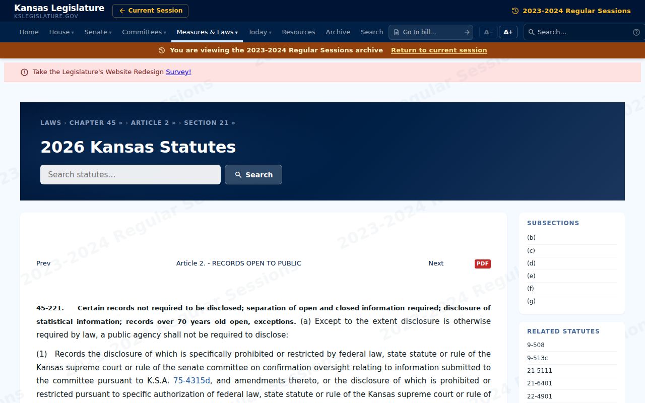 Kansas Open Records Act exemptions relevant to Logan County criminal dockets