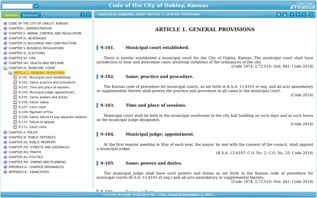 Oakley court records municipal code
